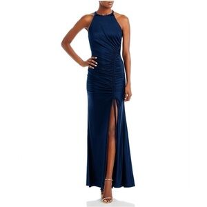 NWT Aqua Bloomingdale's Navy Ruched Gown Size 8